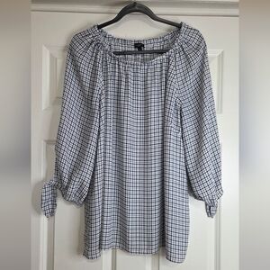 Talbots Navy & White Plaid Off-the-Shoulder Blouse - Size 0X
